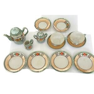 1930s Lusterware Japanese Floral Teapot Creamer Sugar 4 Plates 4 Saucers 3 Cups*